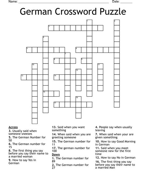 Clue & Answer Definitions. . A in german crossword clue